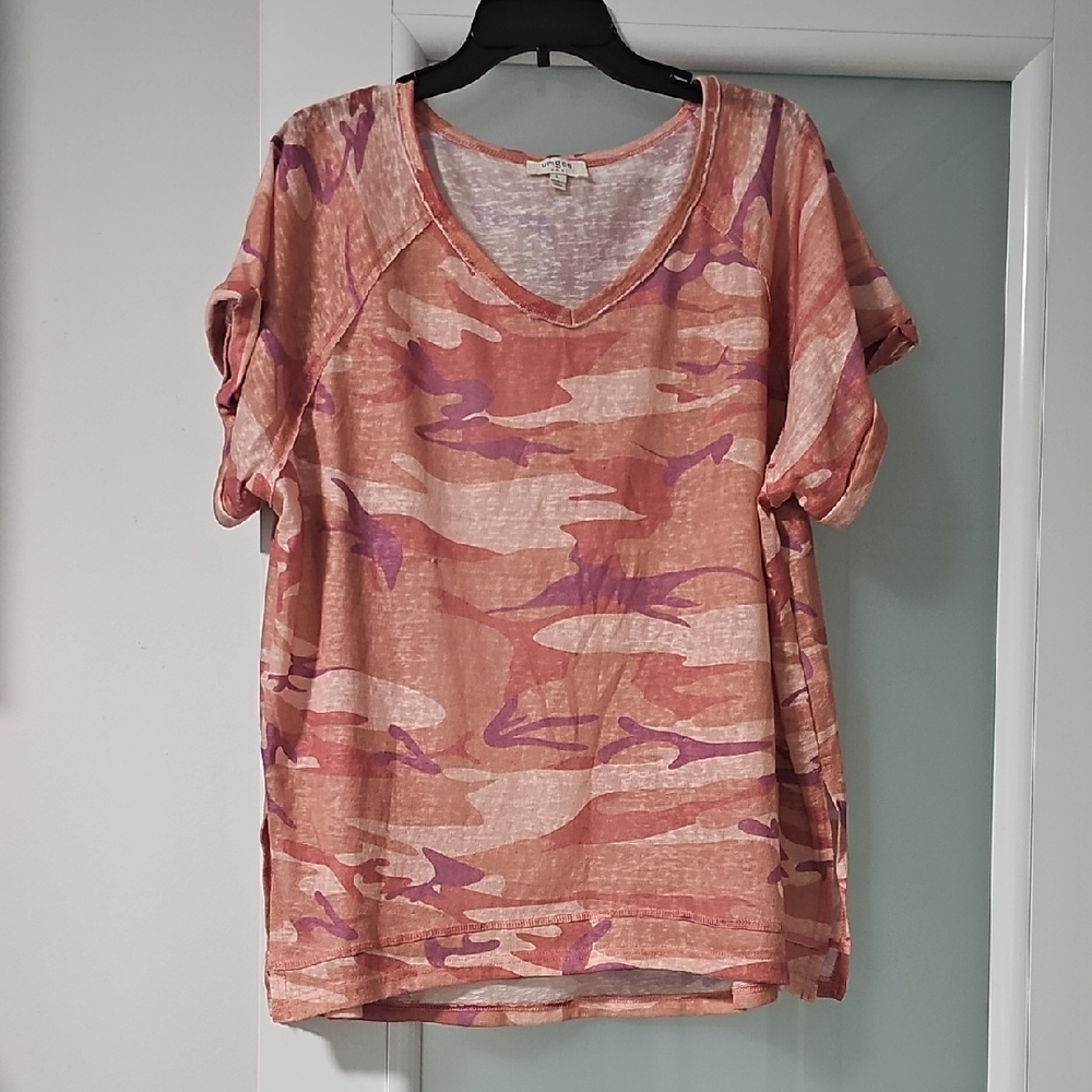 Umgee Pink and Purple Camouflage Short Sleeve Top